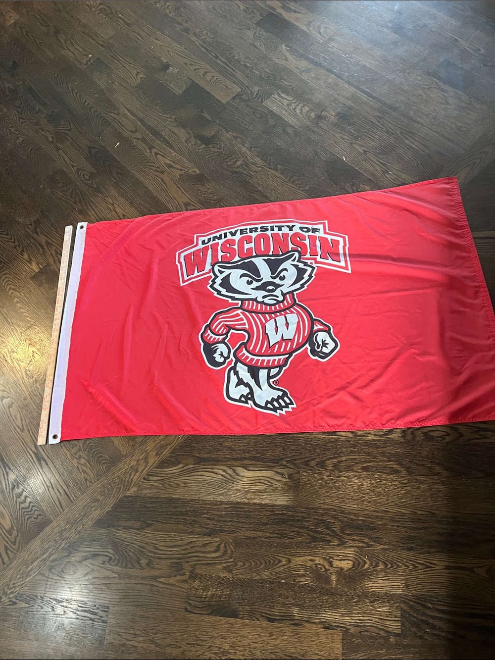 University of Wisconsin Bucky, badger Madison flag banner red 36x60 collage